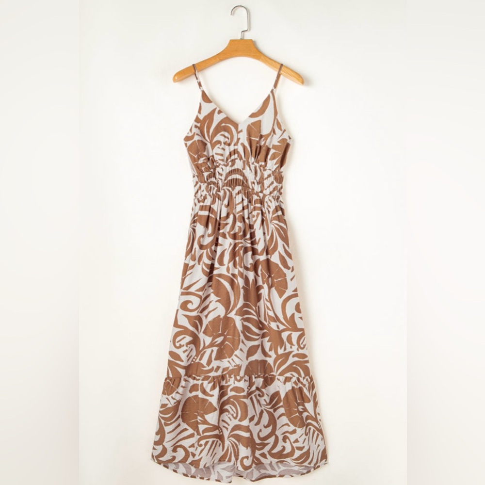 Elegant Brown and White Floral Dress